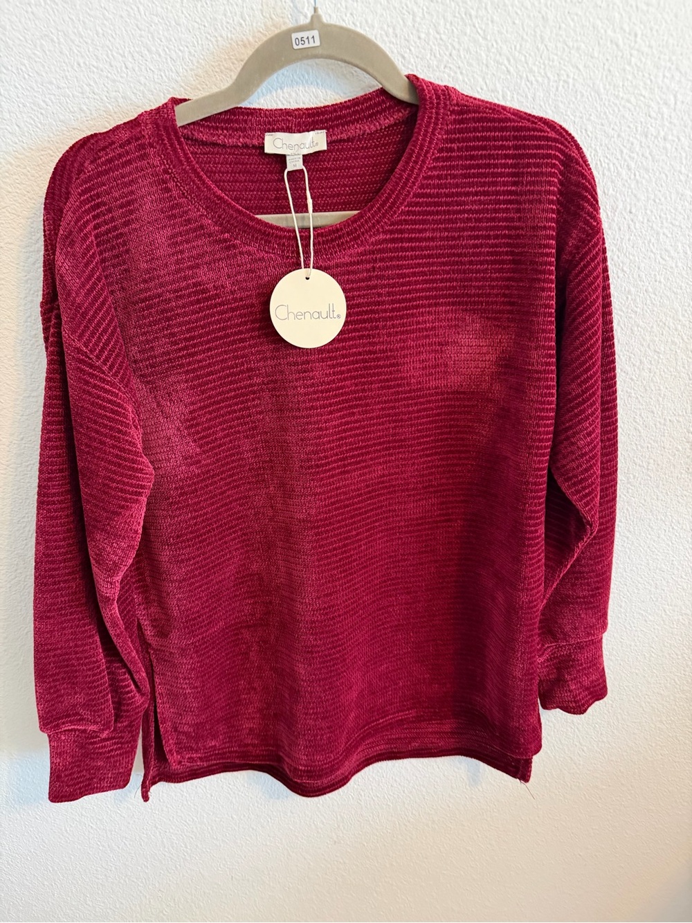 Chenault Plush Ribbed Crewneck Sweater - Berry